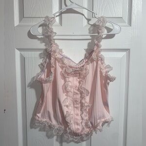 Pink Lace Ruffled Tank Top